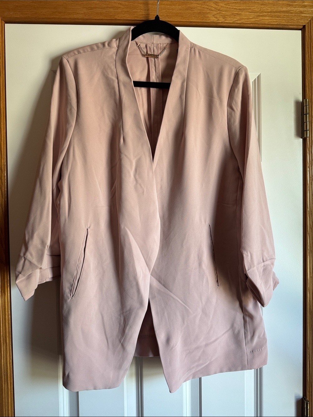 NWT T Tahari Light Blush Open-Front Blazer Jacket ruched sleeeves size XL